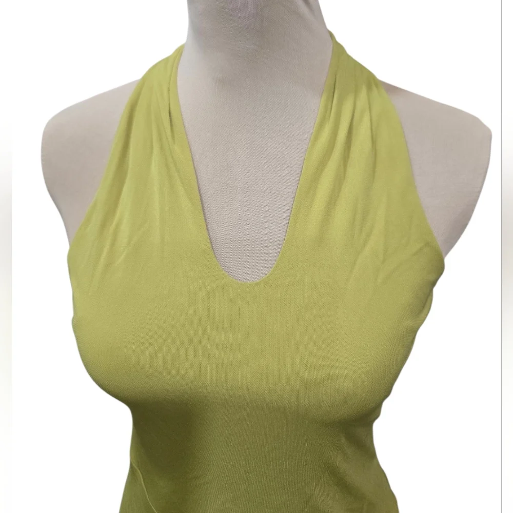 Halston Heritage Halter Midi Dress Chartreuse Green NWT $345 Cocktail Party
